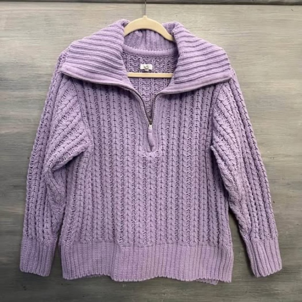 Aerie Lilac Purple‎ Oversized Velour Cable Knit Pullover S/P Good Condition